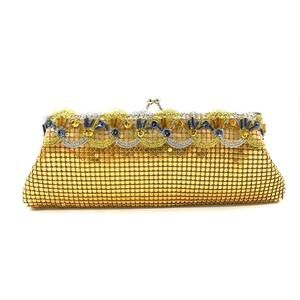 7557 Vintage Evening Clutch Purse – Metal Mesh Kiss Lock Handbag with Chain
